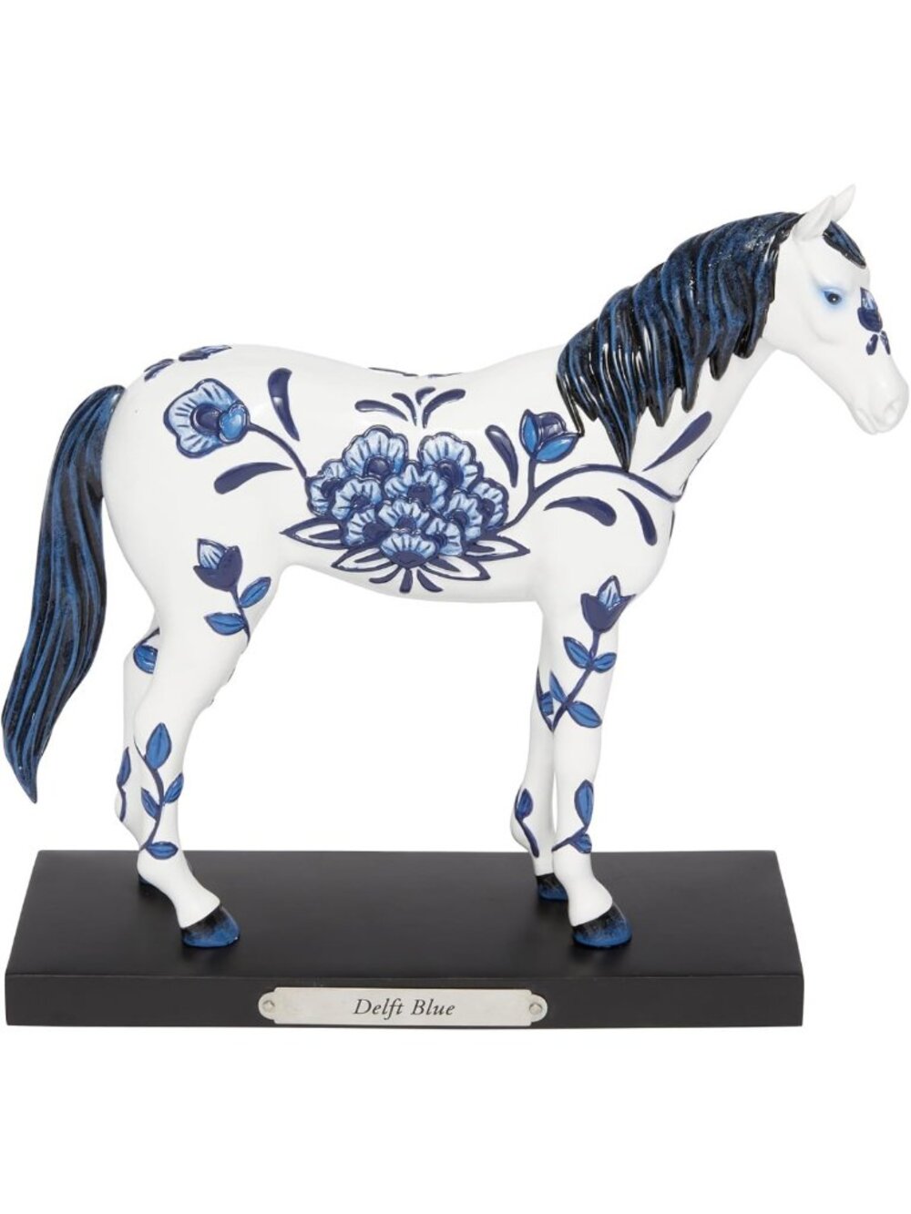 Delft Blue Horse Figurine, 7.2 Inch Collectible Pony Decor, Multicolor Art Piece